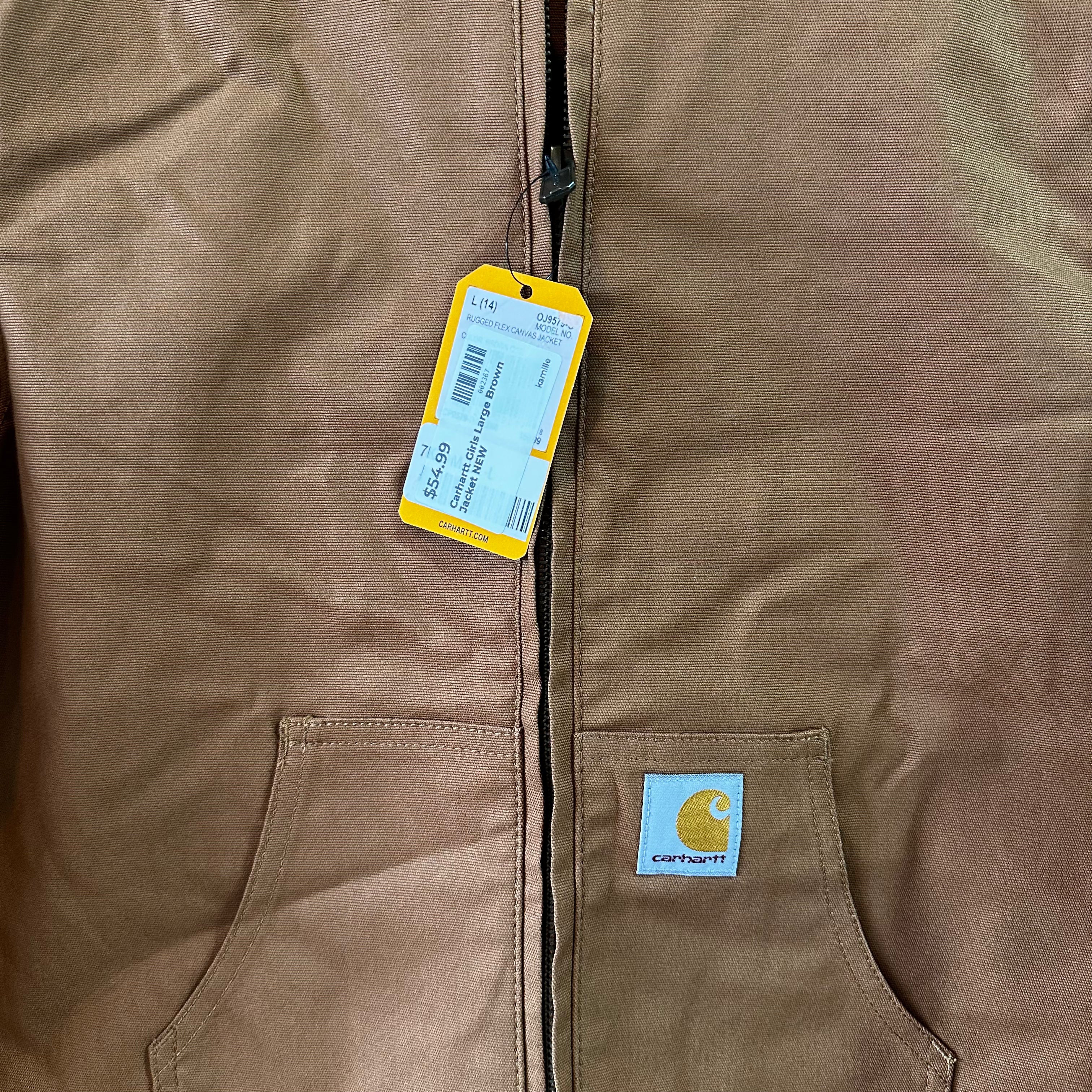 Carhartt Jacket Youth Girls Large (14) Rugged Flex Canvas Bomber Coat NEW Brown