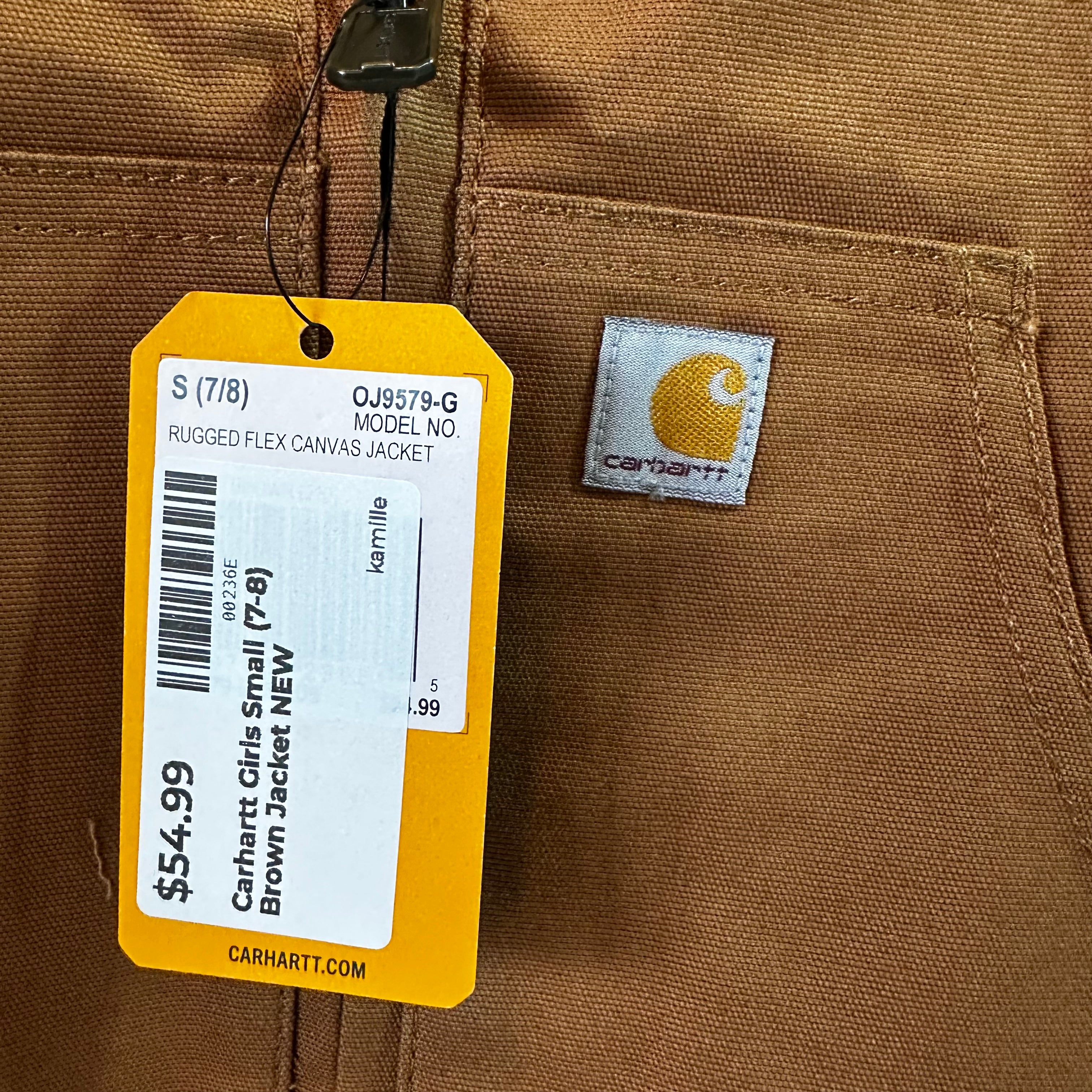 Carhartt Jacket Youth Girls Small (7-8) Rugged Flex Canvas Bomber Coat NEW Brown