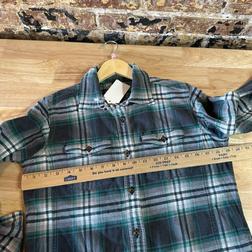 Carhartt Womens Small Button Up Flannel Shirt Gray Green Plaid long sleeve