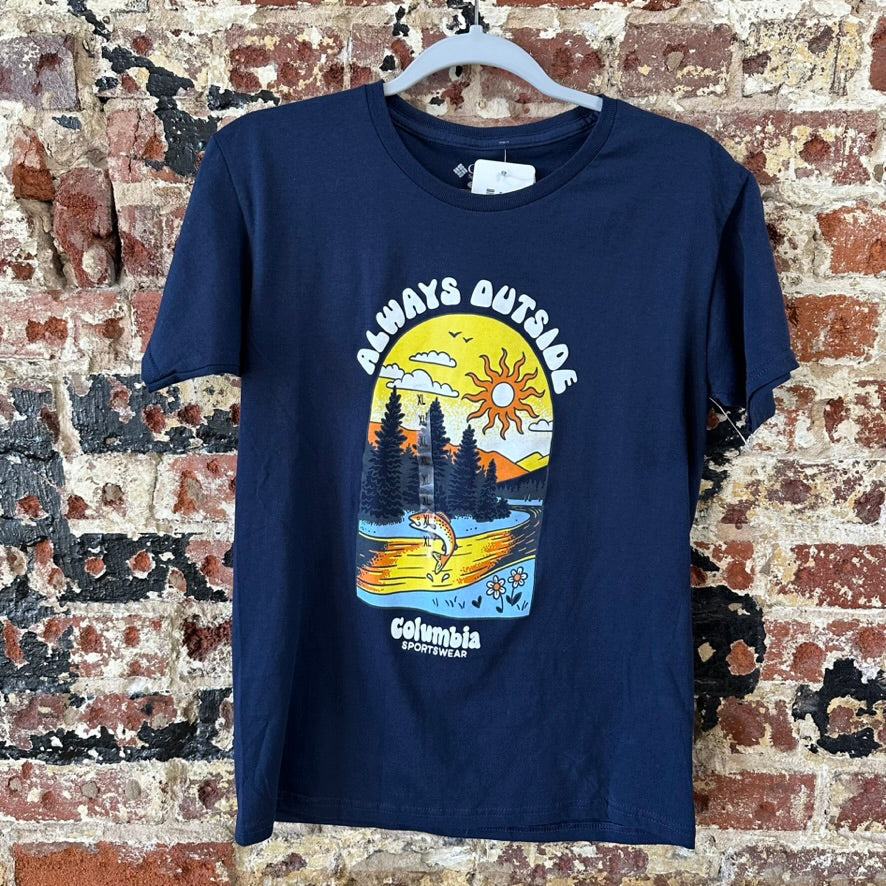 Columbia Fleece Boys XL Short Sleeve T-shirt Navy Blue Always Outside