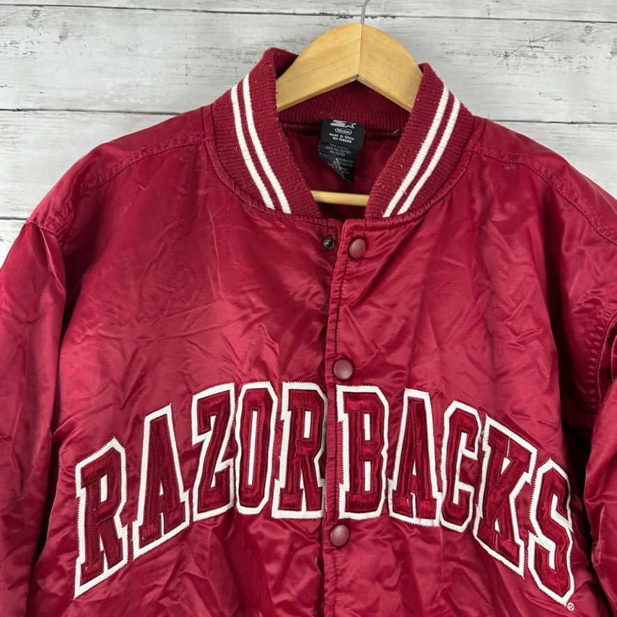 Arkansas Razorbacks Starter Jacket Mens Medium Red Satin Bomber NCAA SEC &nbsp;