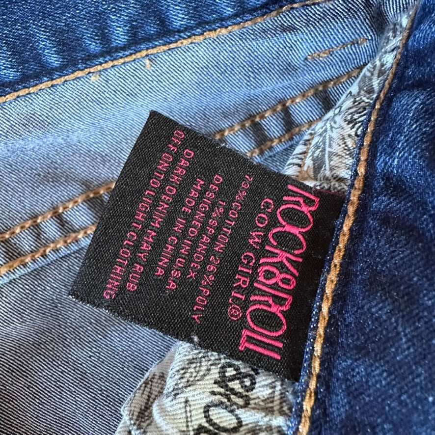 Rock & Roll Cowgirl Boyfriend Jeans Womens 27x32 Blue Denim Stretch Thick Stitch