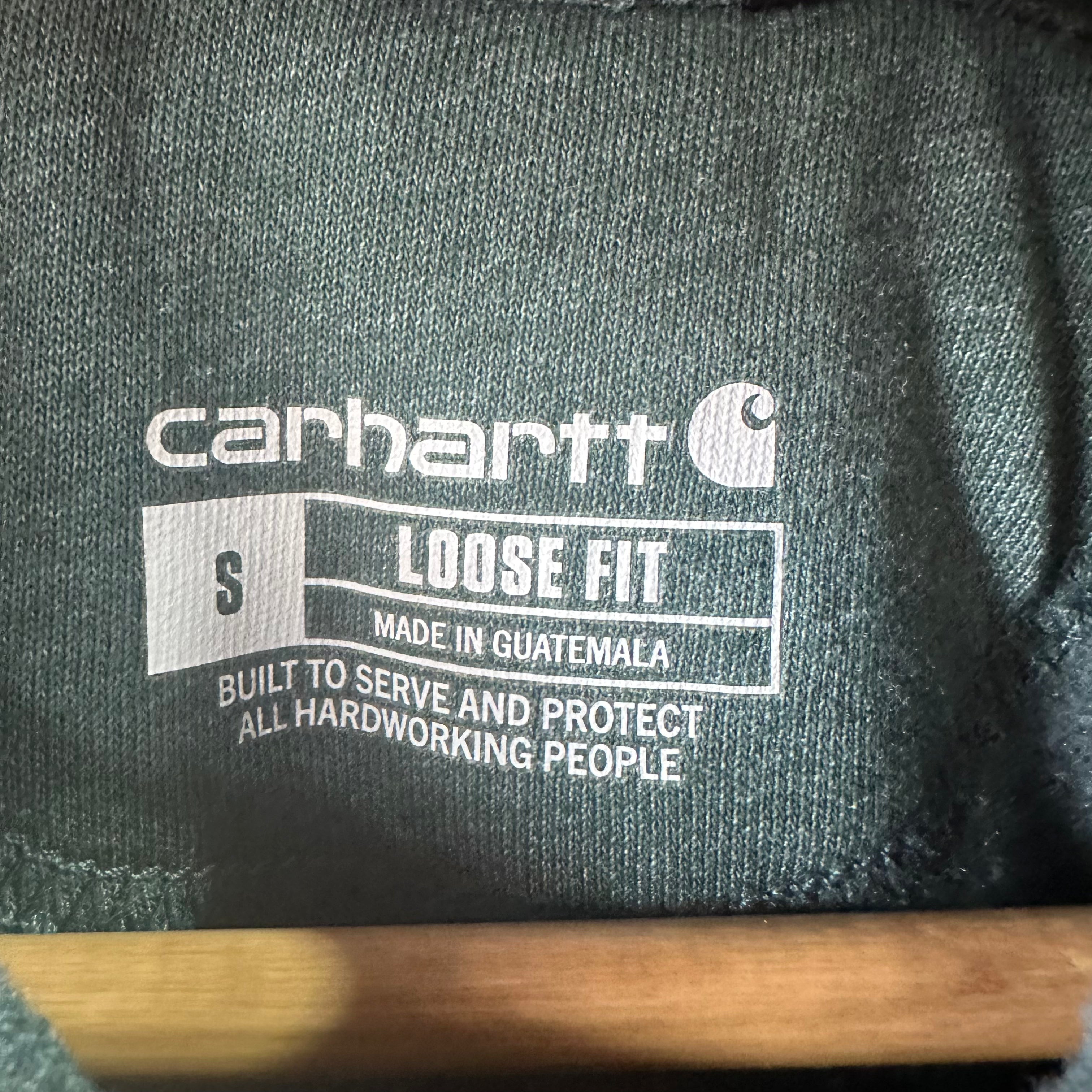 Carhartt Men's Small Sleeve Logo Hoodie Loose Fit Workwear Green K288