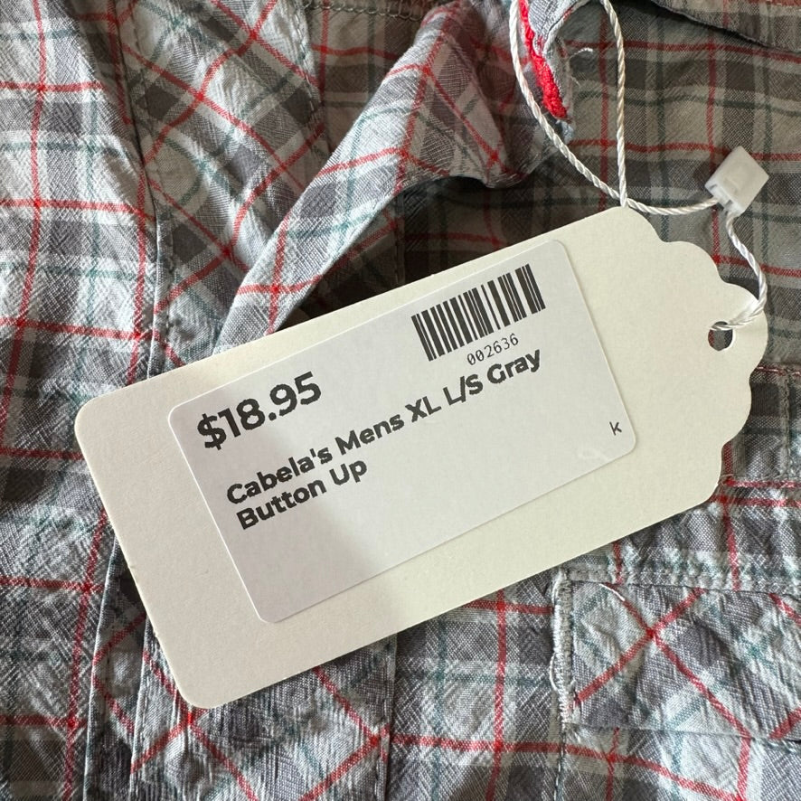 Cabela's Shirt Mens XL Long Sleeve Button Vented Gray Plaid Outdoor