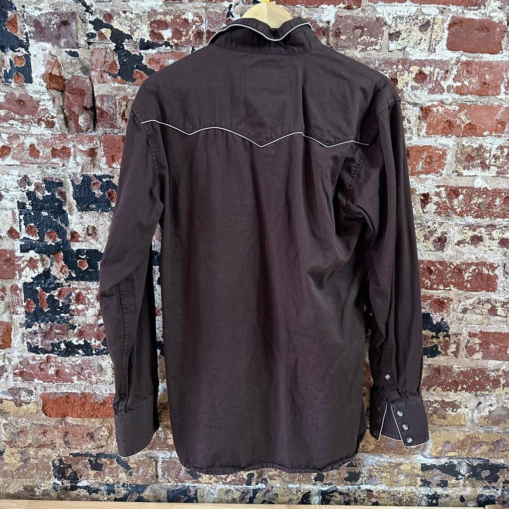 Larry Mahan Brown Snap Button Up Shirt Long Sleeve Western Mens Size Medium