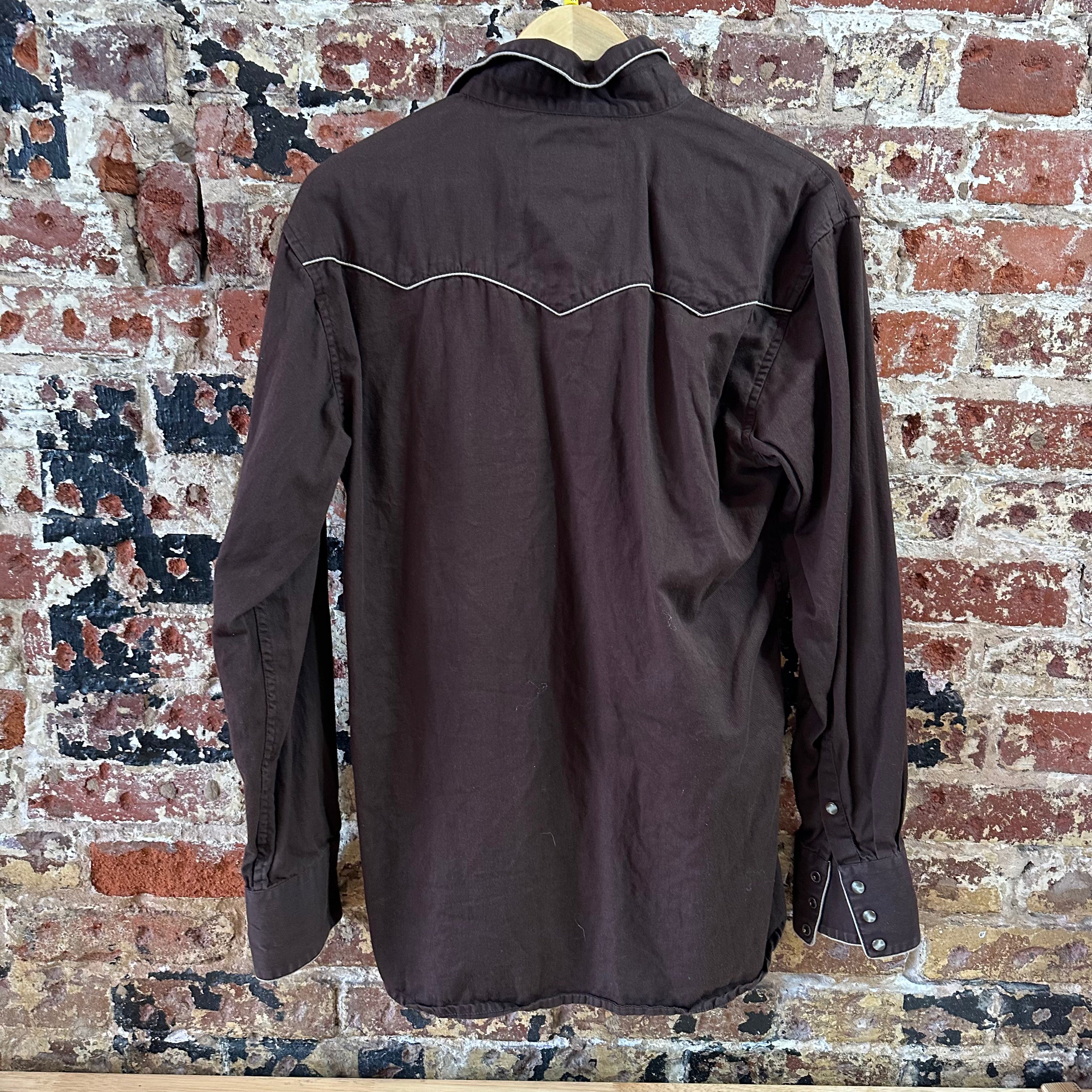 Larry Mahan Brown Snap Button Up Shirt Long Sleeve Western Mens Size Medium