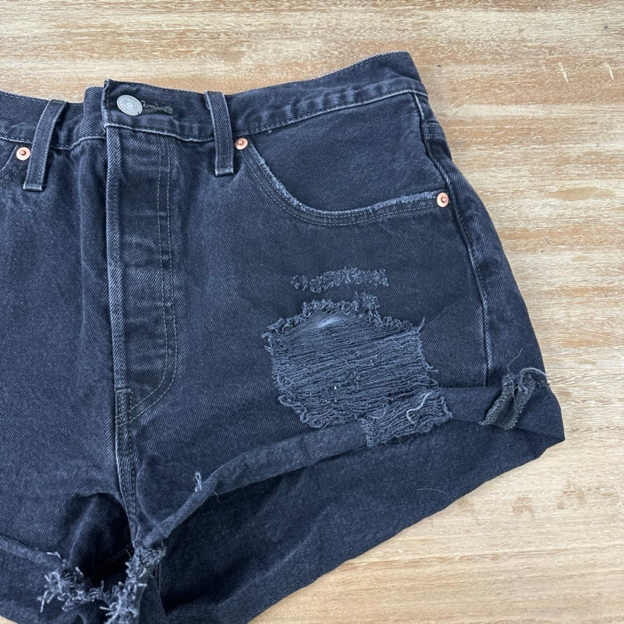 Levi's Cut Off Denim Black Jean Shorts Womens 32 Distressed - 33x2"