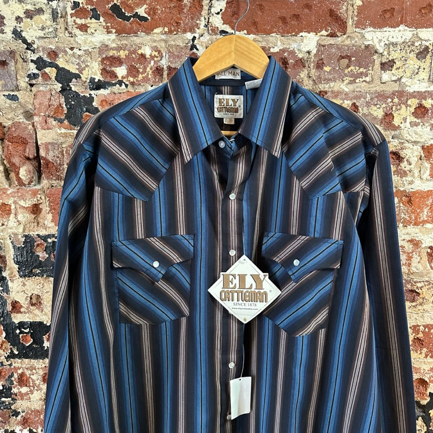 VTG Ely Cattleman Men's Large Tall Blue Western Shirt NEW