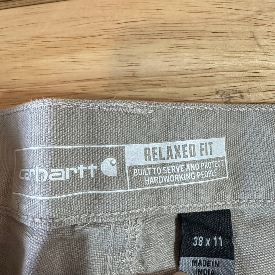 Carhartt Canvas Work Shorts Mens 38 Rugged Flex Utility Tan Beige