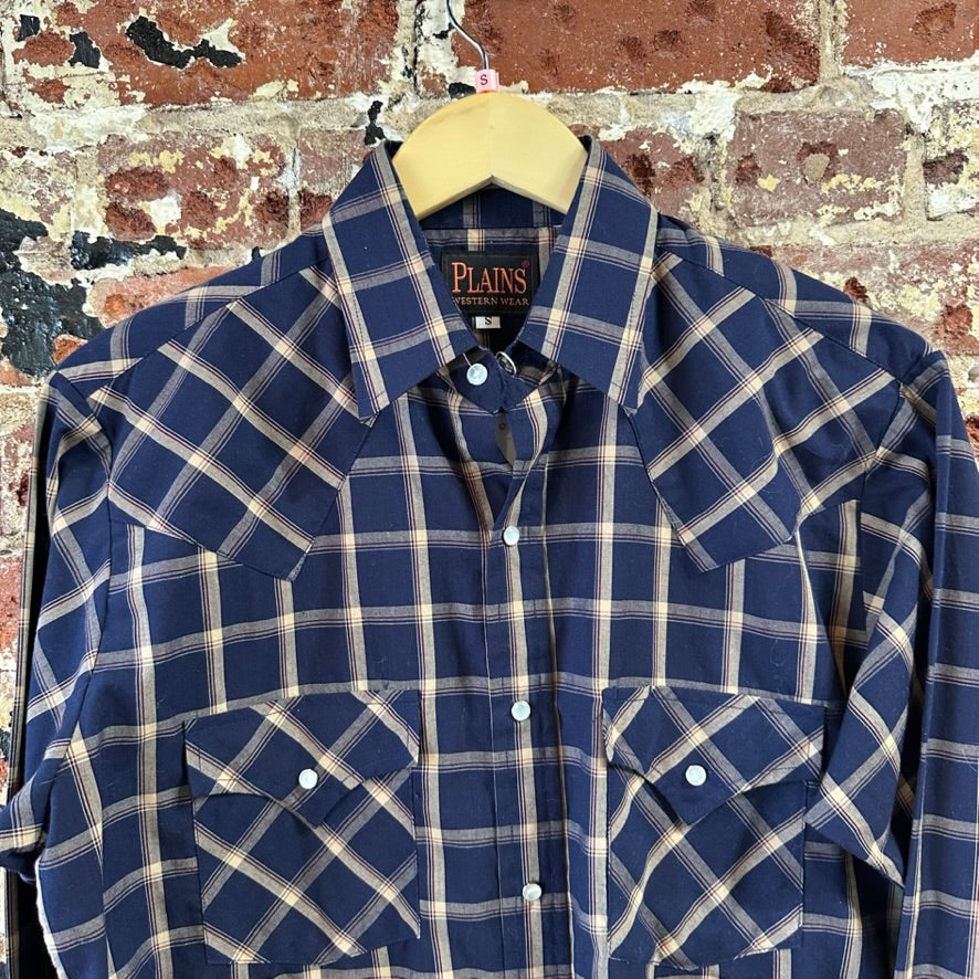 Plains Button Up Shirt Mens Small Western Long Sleeve Blue