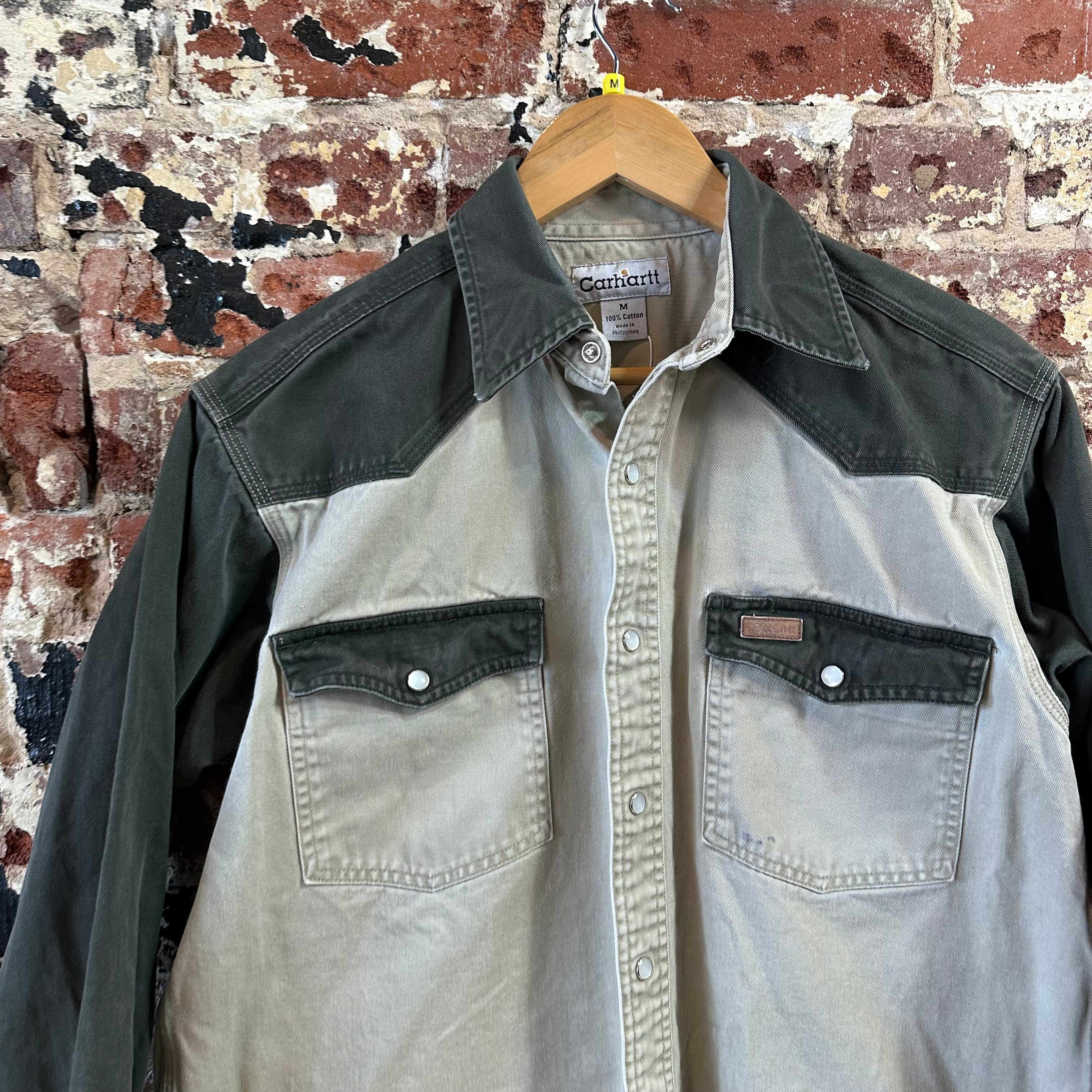 Carhartt Mens Medium Green Tan Western Shirt