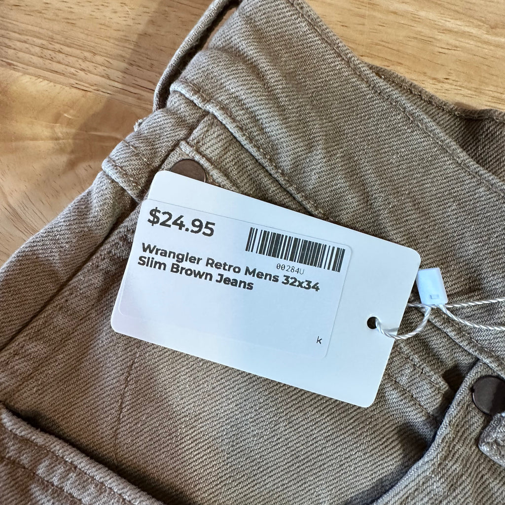 Wrangler Slim Straight Mens 32x34 Tan Jeans