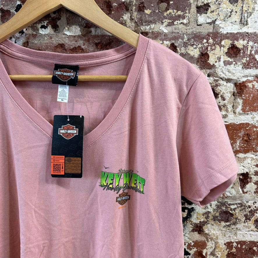 Harley Davidson Women's XL Short Sleeve Pink T-Shirt V-Neck NEW