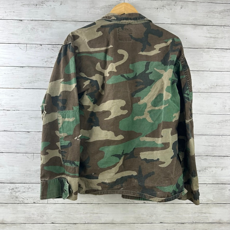 US Army Jacket Mens Large Short Woodland Combat Coat Shirt