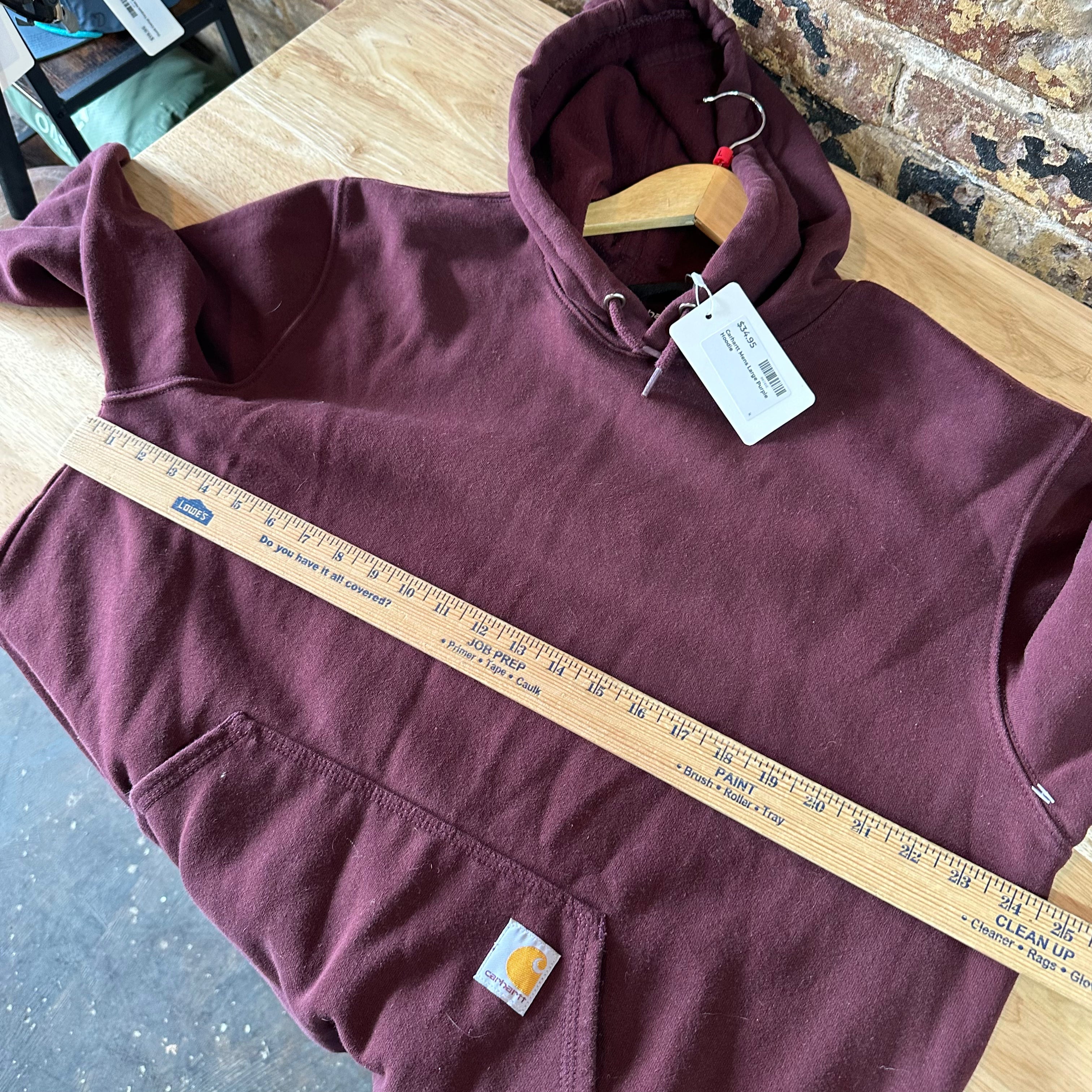 Carhartt Men's Large Sleeve Logo Hoodie Loose Fit Workwear Purple