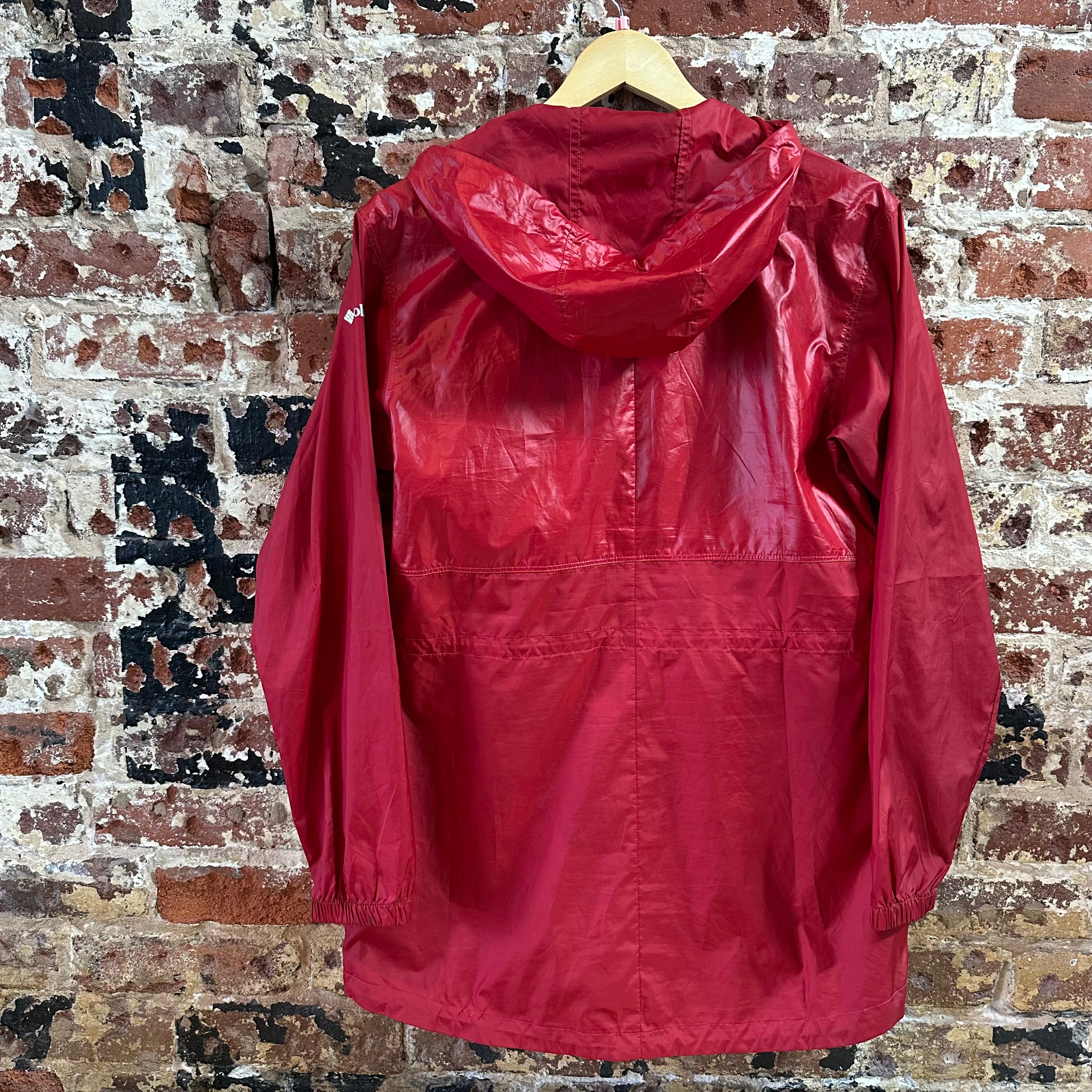 Columbia Windbreaker Women's Small Red Outdoor Rain Jacket Full Zip Hooded