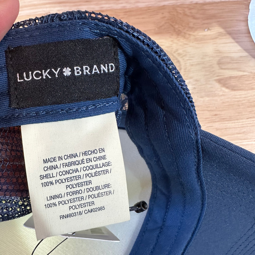 Lucky Brand Miller Milwaukee Beer Trucker Hat Navy Blue White Snapback Cap NEW