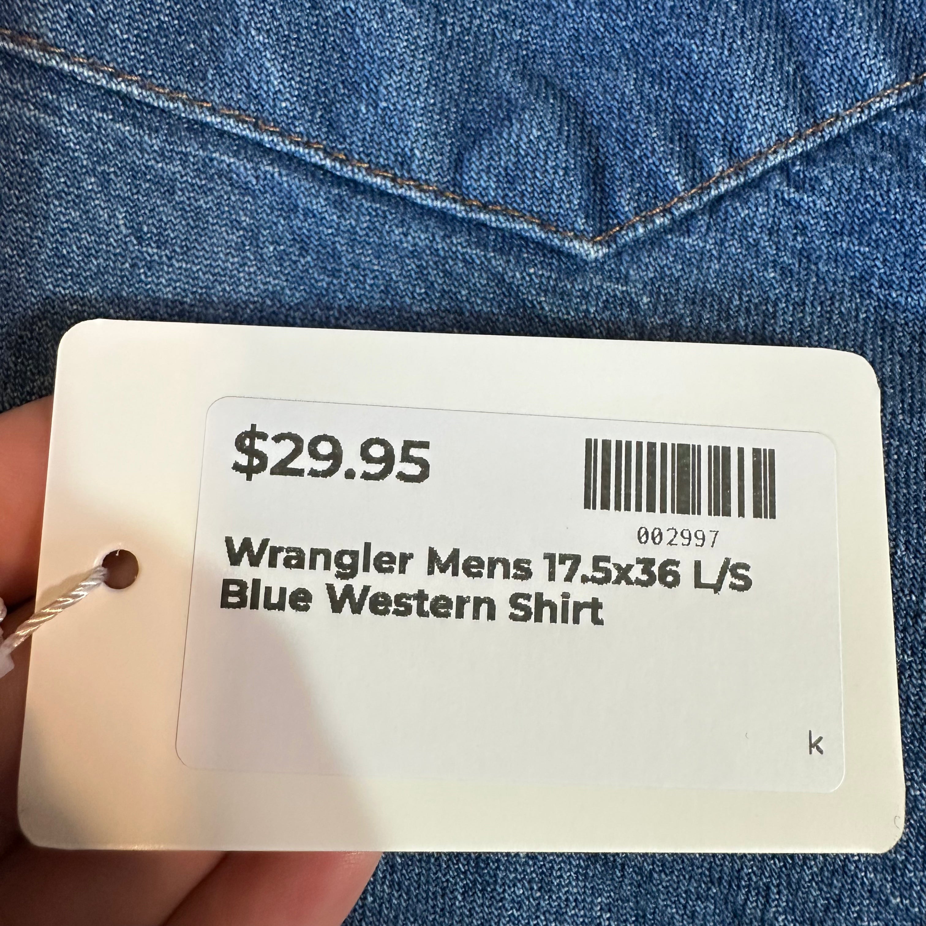 Wrangler Men's 17.5x36 Blue Western Shirt