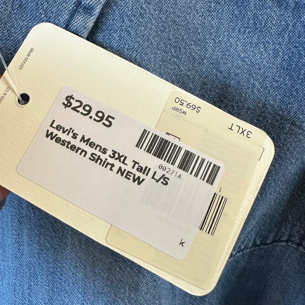 Levi's Mens 3XL Tall Pearl Snap Western Jean Shirt NEW