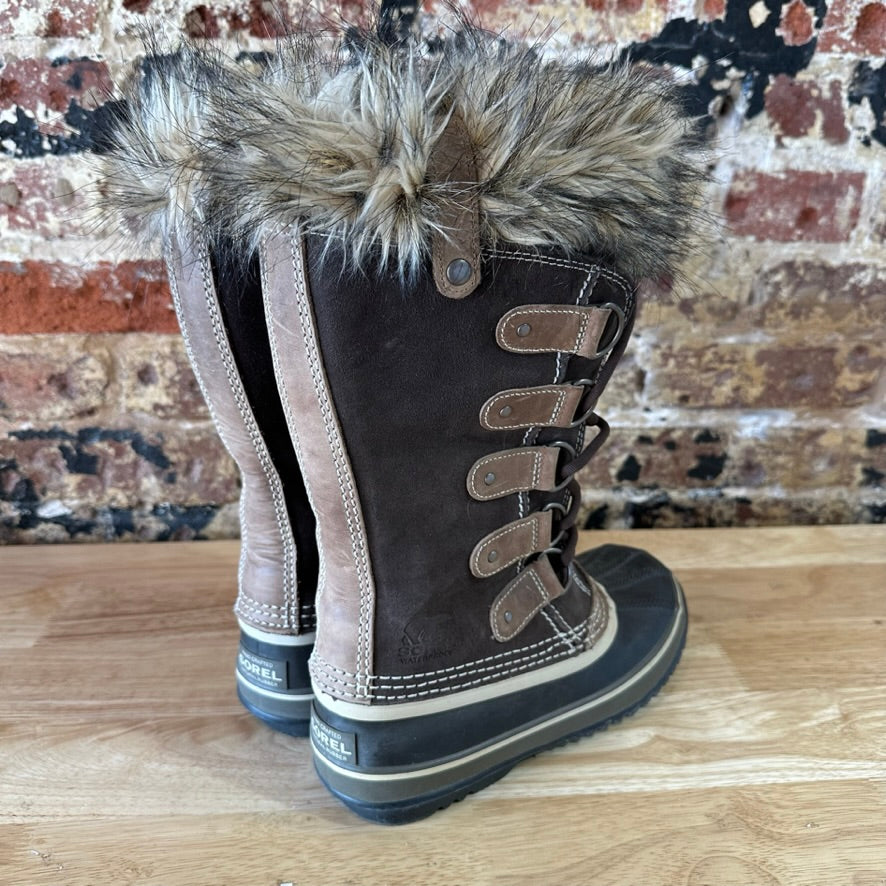 Sorel Joan Of Arctic Faux Fur Trimmed Leather Lace Up Boots Size 7 Brown
