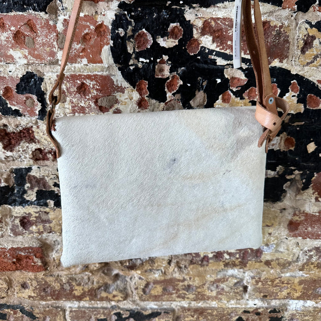 Vintage Western Cowhide Crossbody Bag Leather Handbag White 10"x8.5"