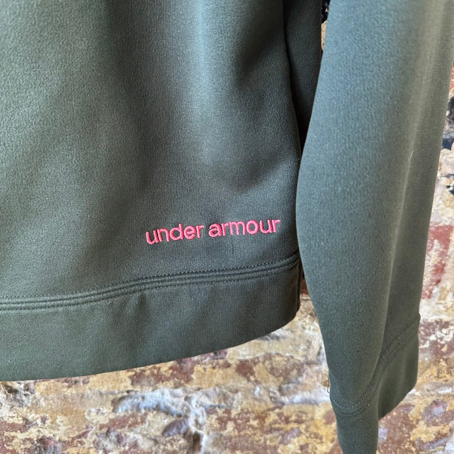 Under Armour Hoodie Womens Large Long Sleeve Pullover Green Camo Logo