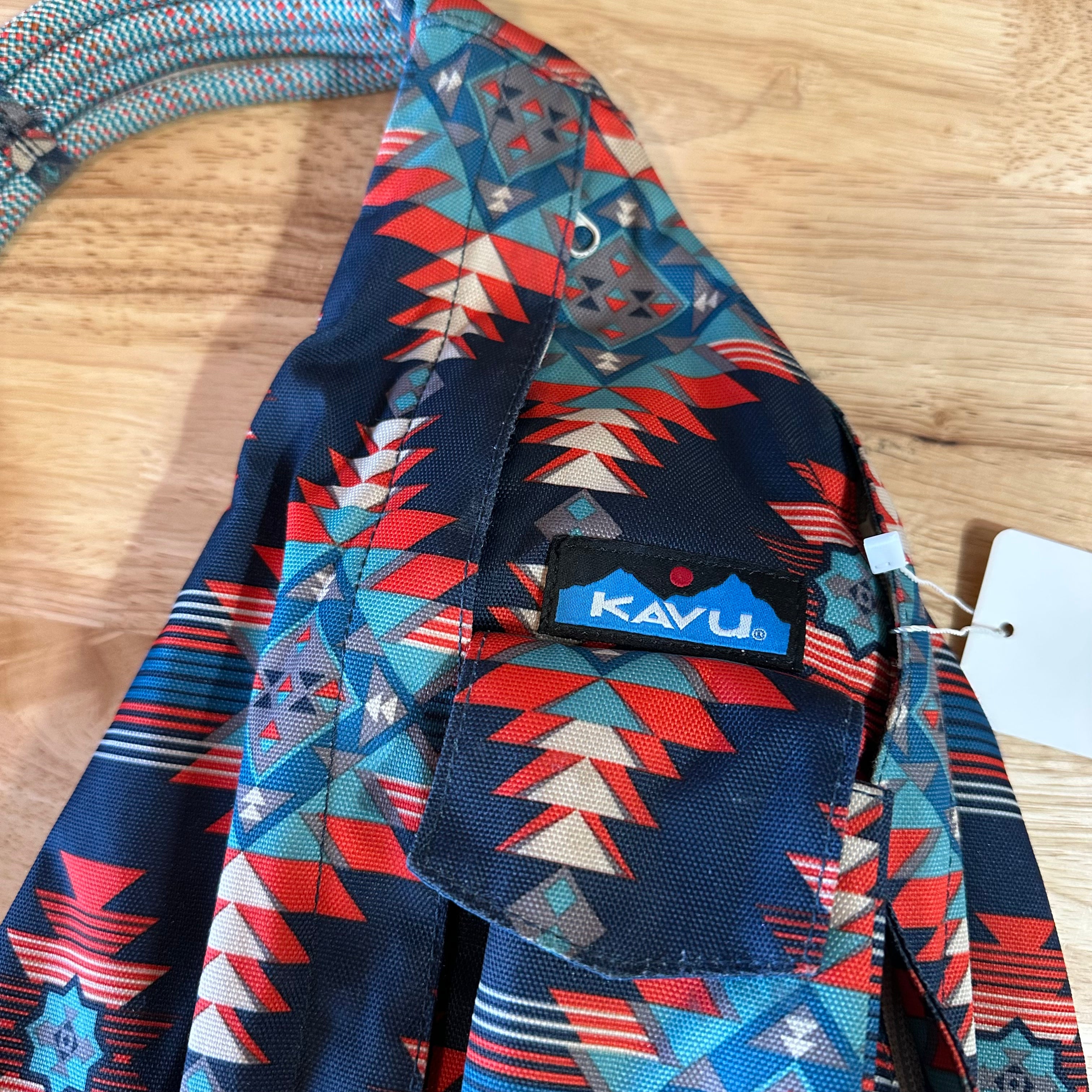 Kavu Crossbody Bag Rope Sling Backpack - Blue Red Aztec