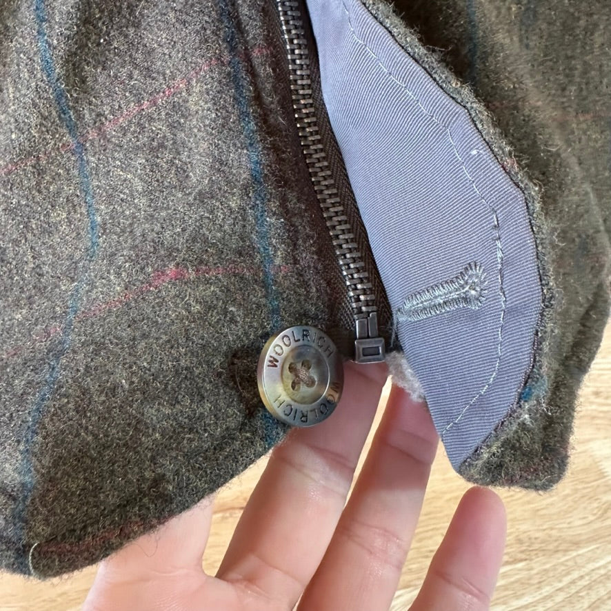 Woolrich Vest Mens Medium Wool Green Plaid Sherpa Lined Zipper Outdoor