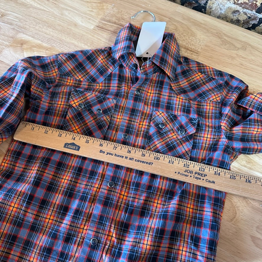 Wrangler Shirt Boys Small Button Up Youth Rodeo Cowboy Western Long Sleeve Blue