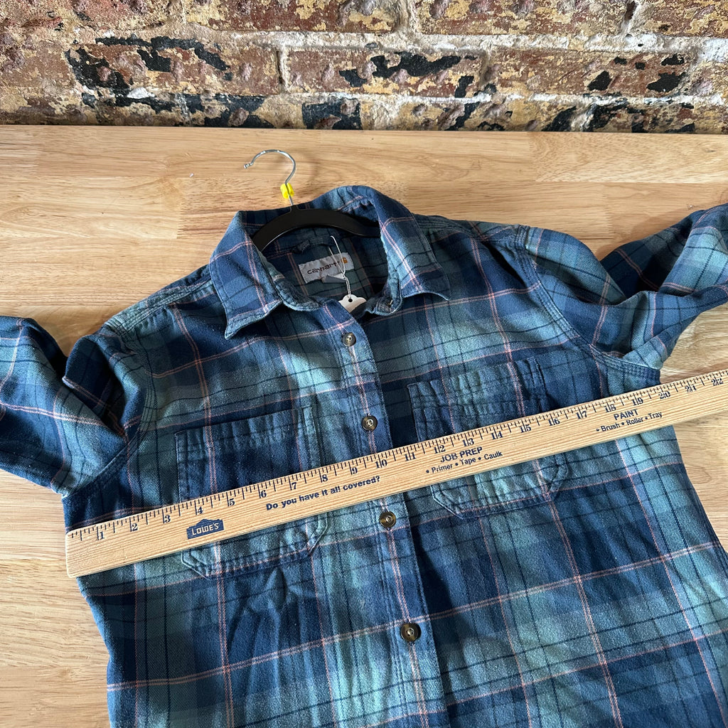 Carhartt Womens Medium Button Up Flannel Shirt Blue Plaid long sleeve