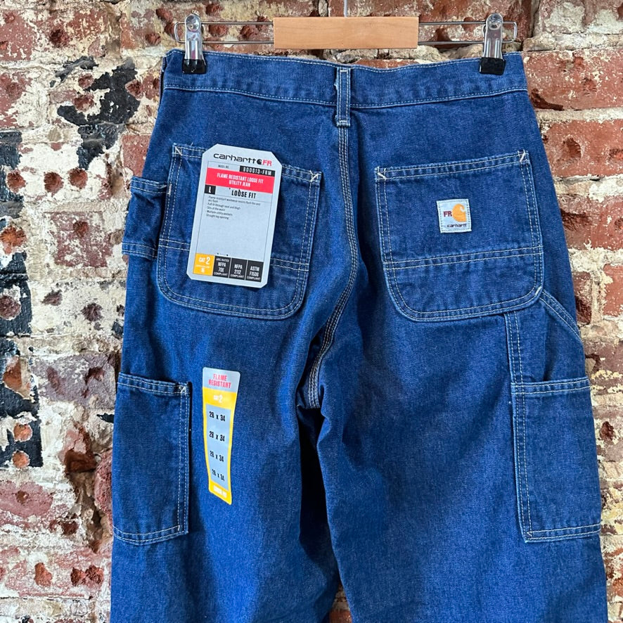 Carhartt FR Carpenter utility Mens 28X34 Blue Relaxed Work Loose FRB13 DNM New