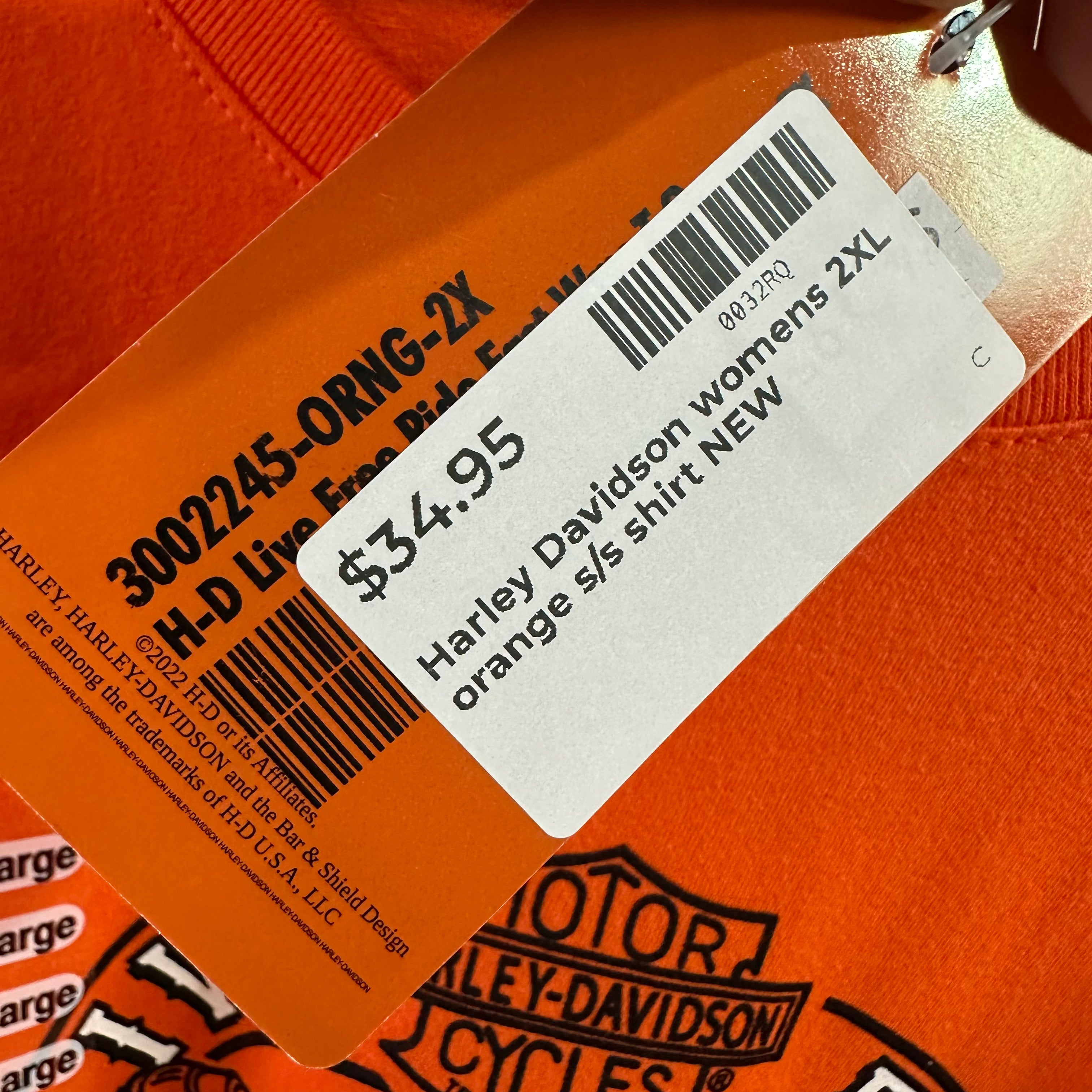 Harley Davidson Women's 2XL Short Sleeve Orange T-Shirt NEW