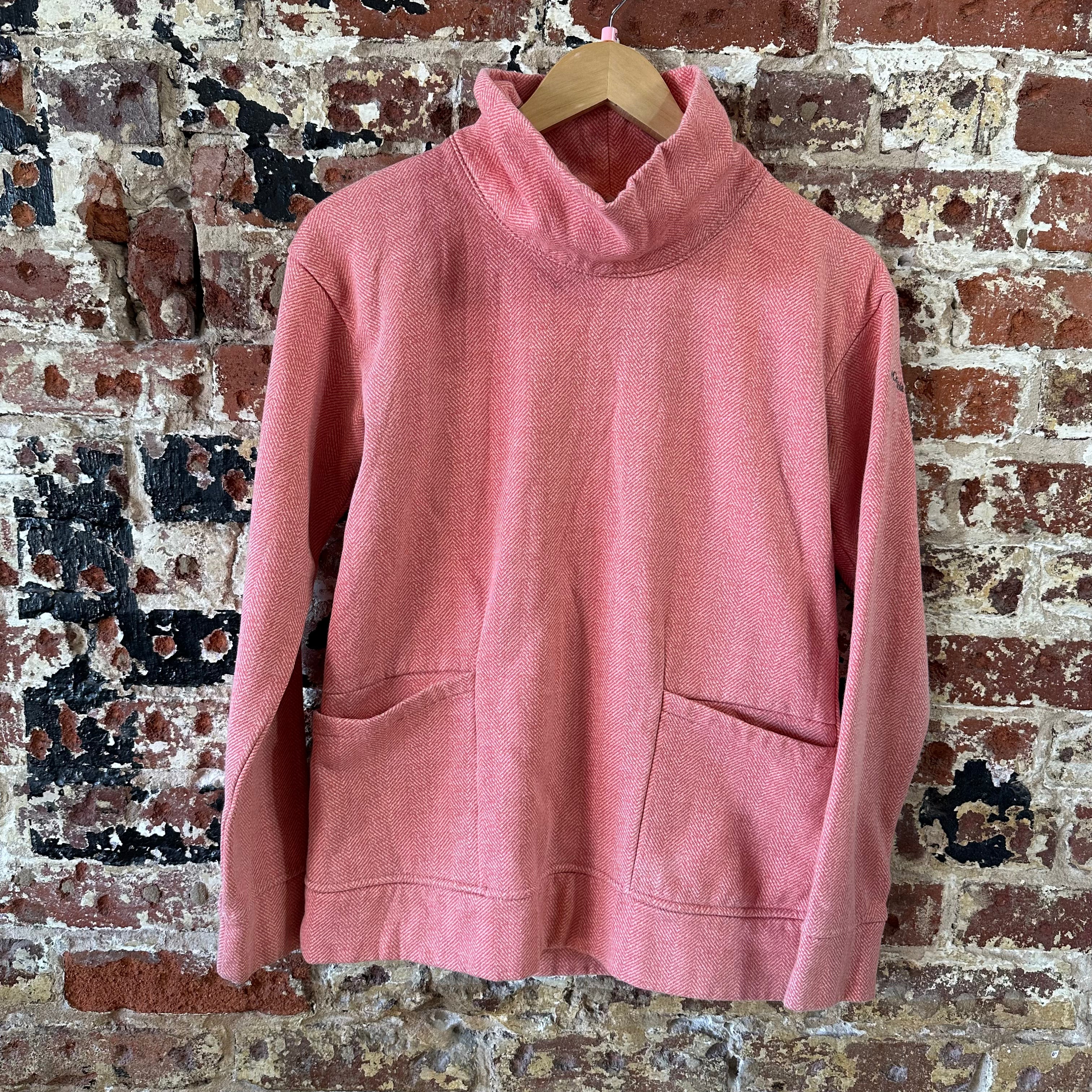 Columbia Womens Small Sweatshirt Pullover Pink Herringbone Lodge Funnel Neck