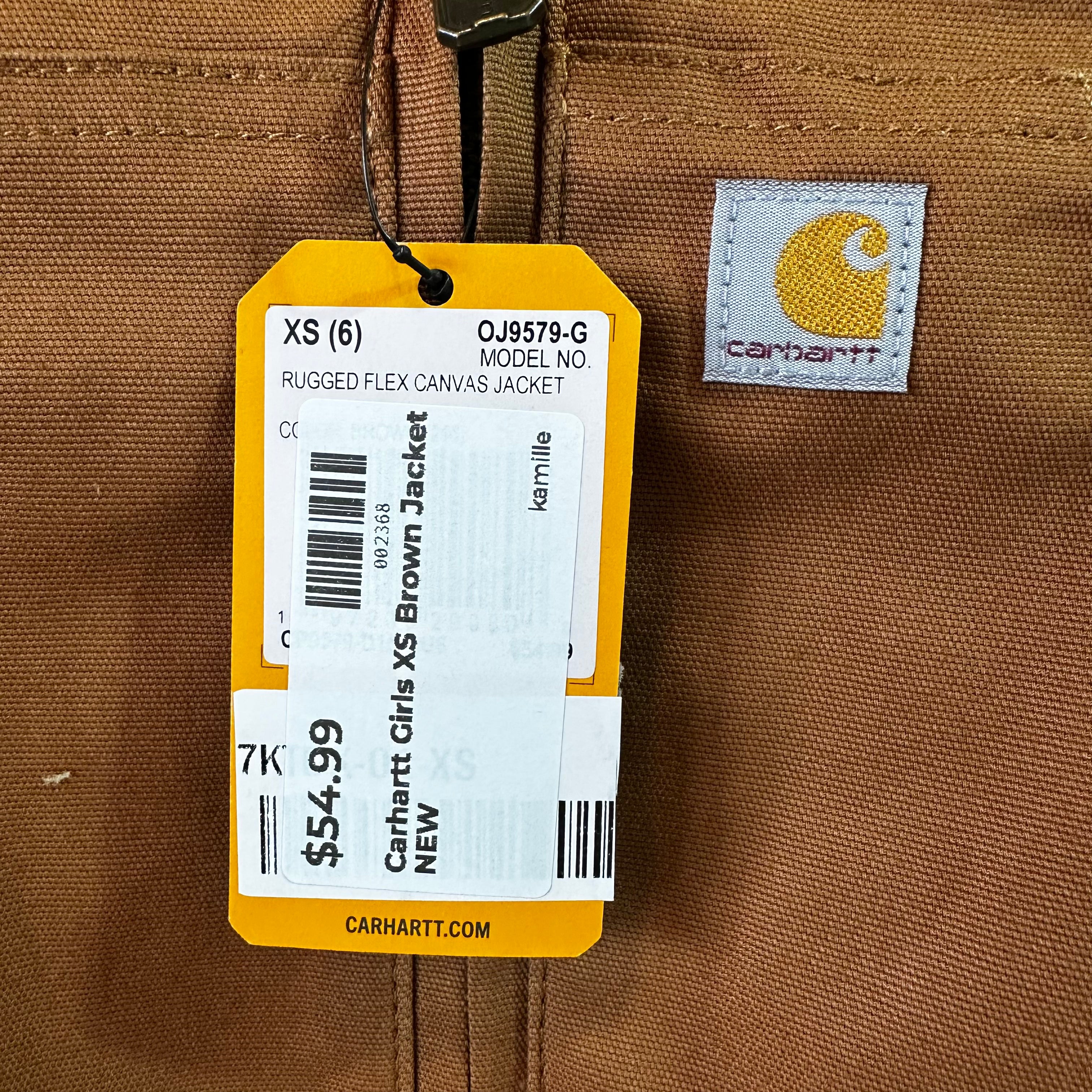 Carhartt Jacket Youth Girls XS (6) Rugged Flex Canvas Bomber Coat NEW Brown