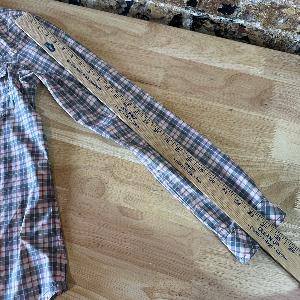 Stio Pearl Snap Button Up Shirt Women’s Size Small Pink Gray Plaid Long Sleeve