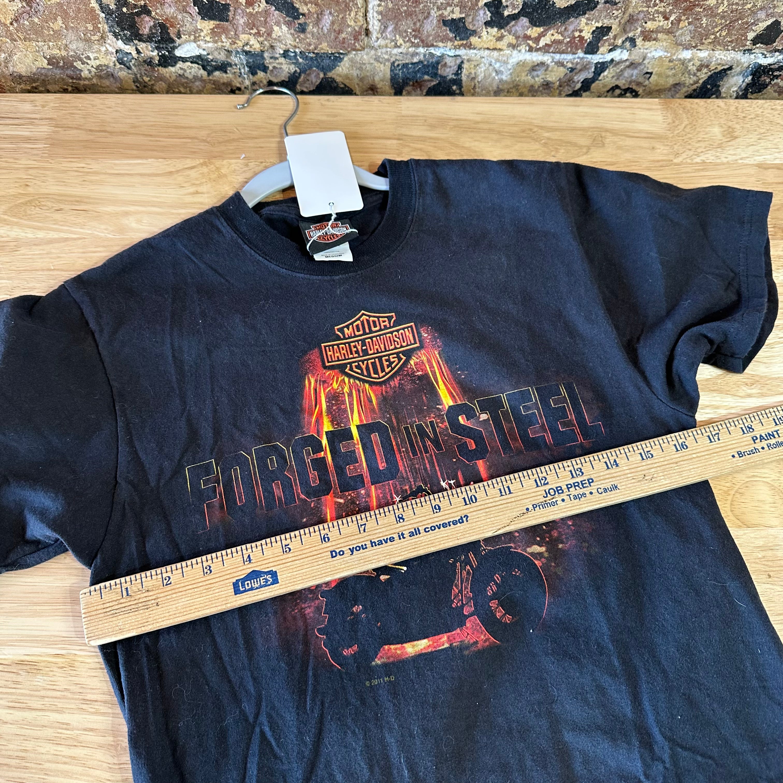 Harley Davidson Forged in Steel T-Shirt Mens Medium Black Biker Short Sleeve TN