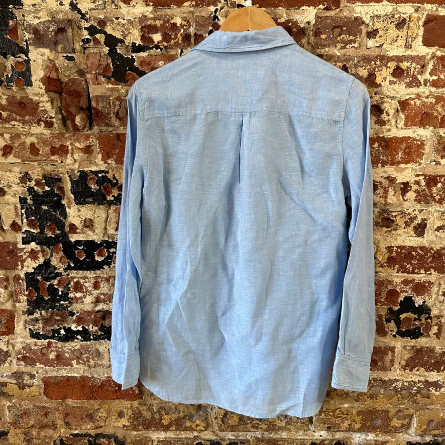 Southern Tide Womens XS 1/4 Button Linen Shirt Blue long sleeve