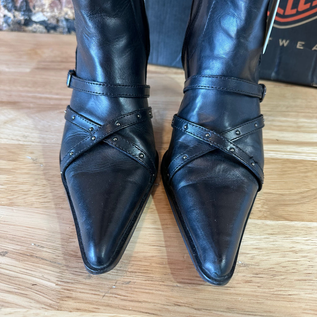 Harley-Davidson Women's 7.5 Black Stiletto Heel Zipper Biker Boots Amelia Chrome