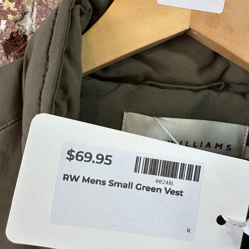 RM Williams Vest Mens SMALL Green Puffer Sleeveless Full Zip winter warm Size S