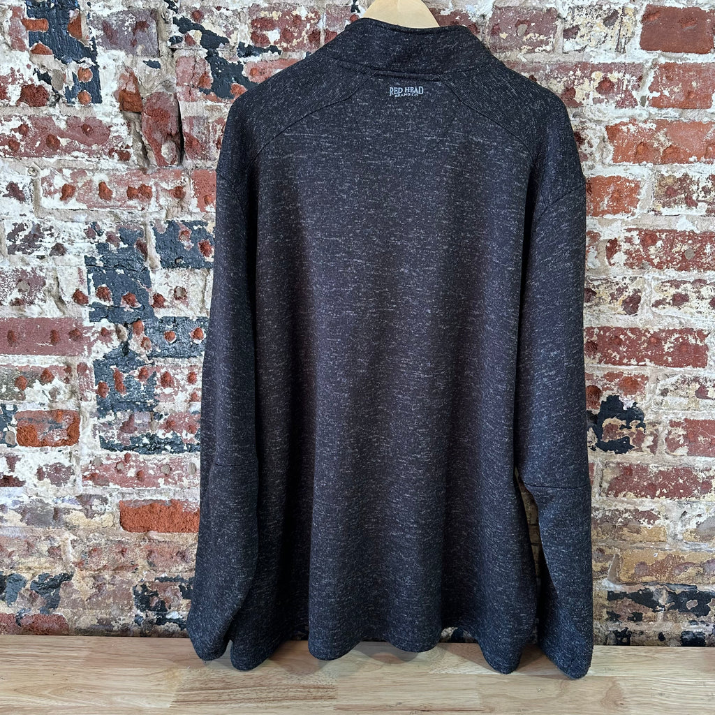 Red Head Pullover Sweater Mens 4XL Brown 1/4 Button Heathered Knit Fleece