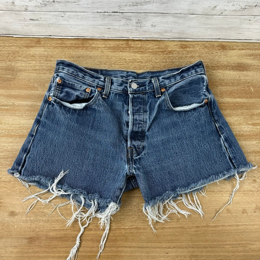 Levi's Cut Off Denim Blue Jean Shorts Womens 32 Distressed - 30x4.5"