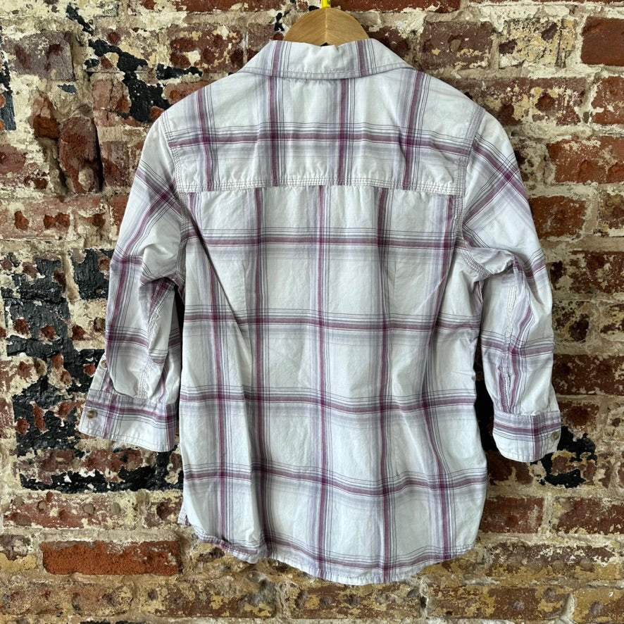 Carhartt Womens Medium Button Shirt 3/4 Sleeve Button Up Workwear White plaid
