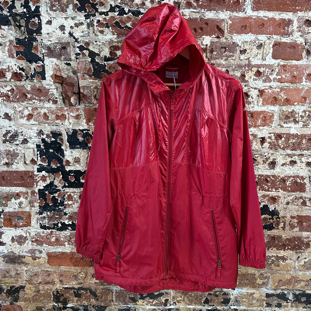 Columbia Windbreaker Women's Small Red Outdoor Rain Jacket Full Zip Hooded