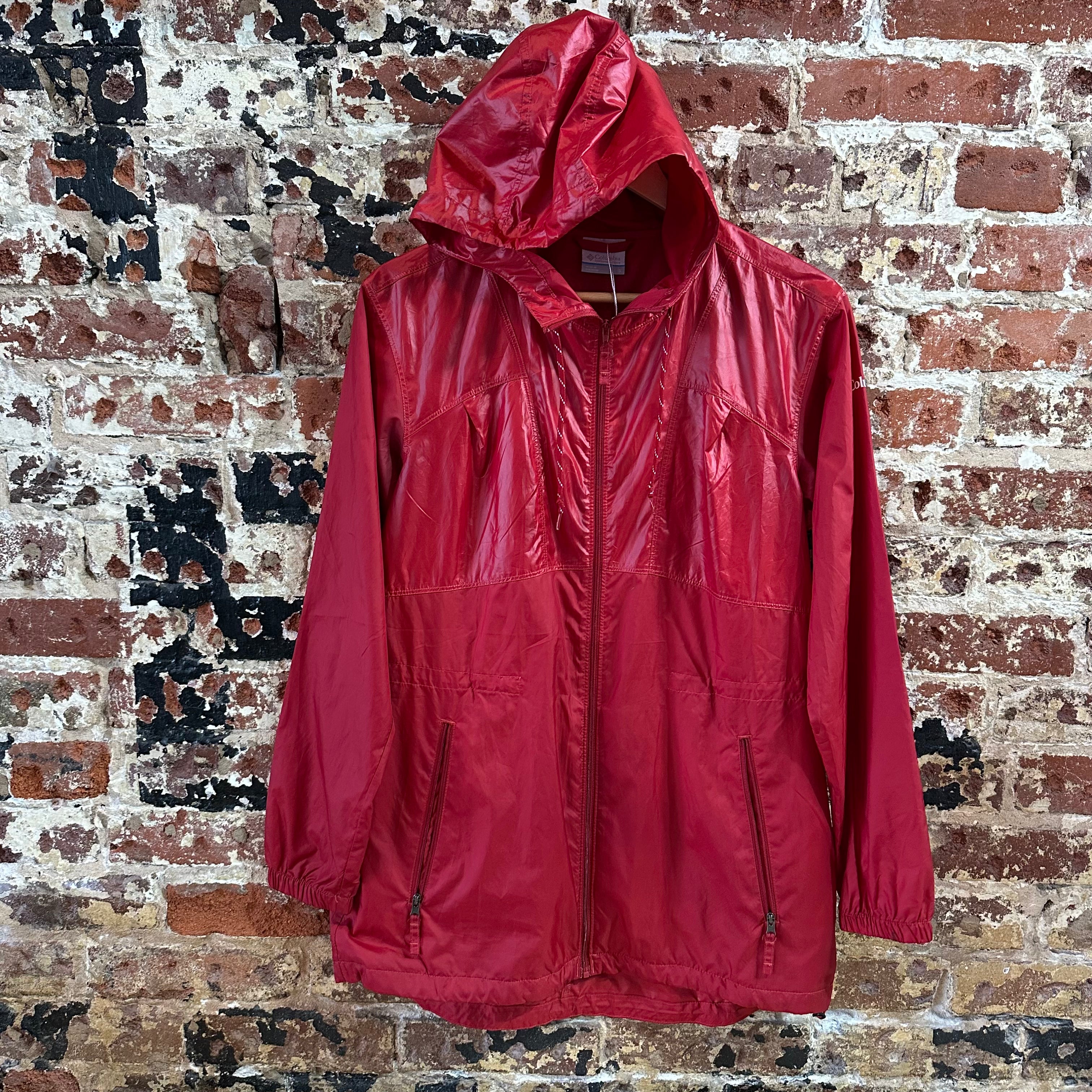 Columbia Windbreaker Women's Small Red Outdoor Rain Jacket Full Zip Hooded