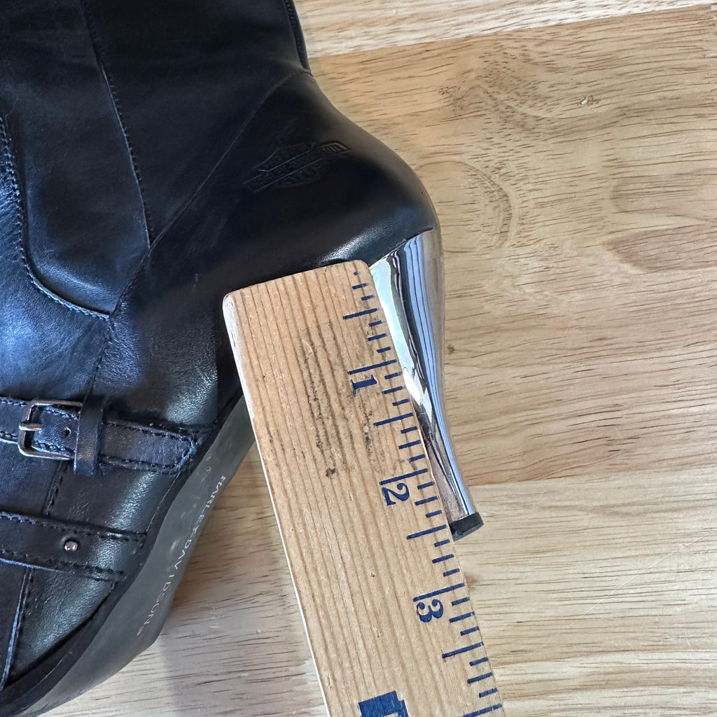 Harley-Davidson Women's 7.5 Black Stiletto Heel Zipper Biker Boots Amelia Chrome