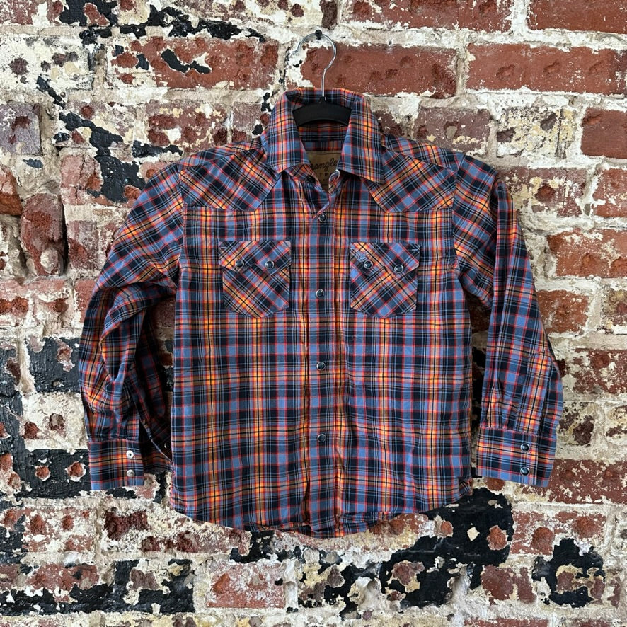 Wrangler Shirt Boys Small Button Up Youth Rodeo Cowboy Western Long Sleeve Blue