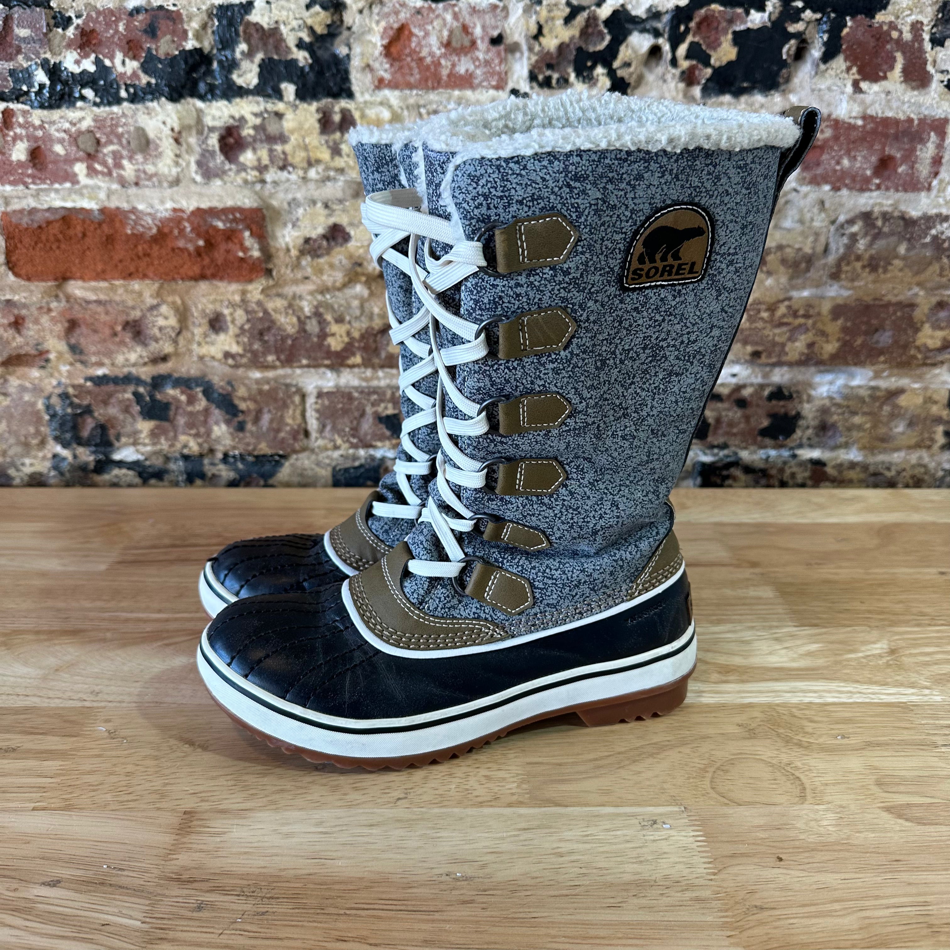 Sorel Tivoli High ll Snow Boots Woman's Winter Boot Grey Black Size 6