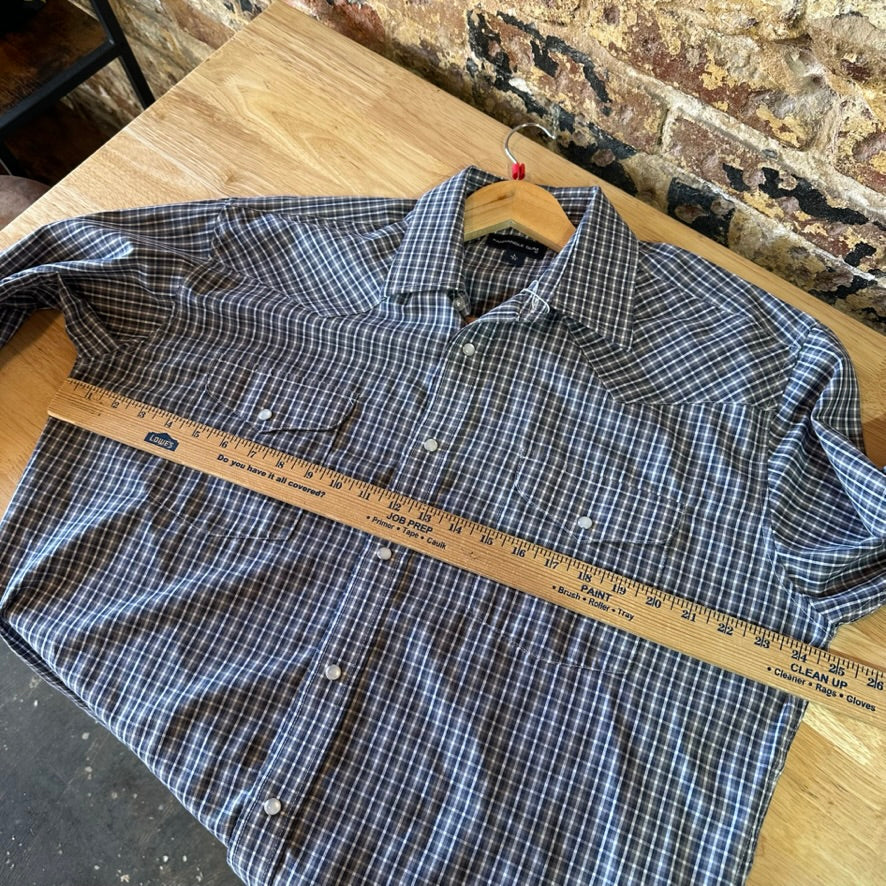 Panhandle Slim Large Shirt Button Down Long Sleeve Blue Western Gray Plaid