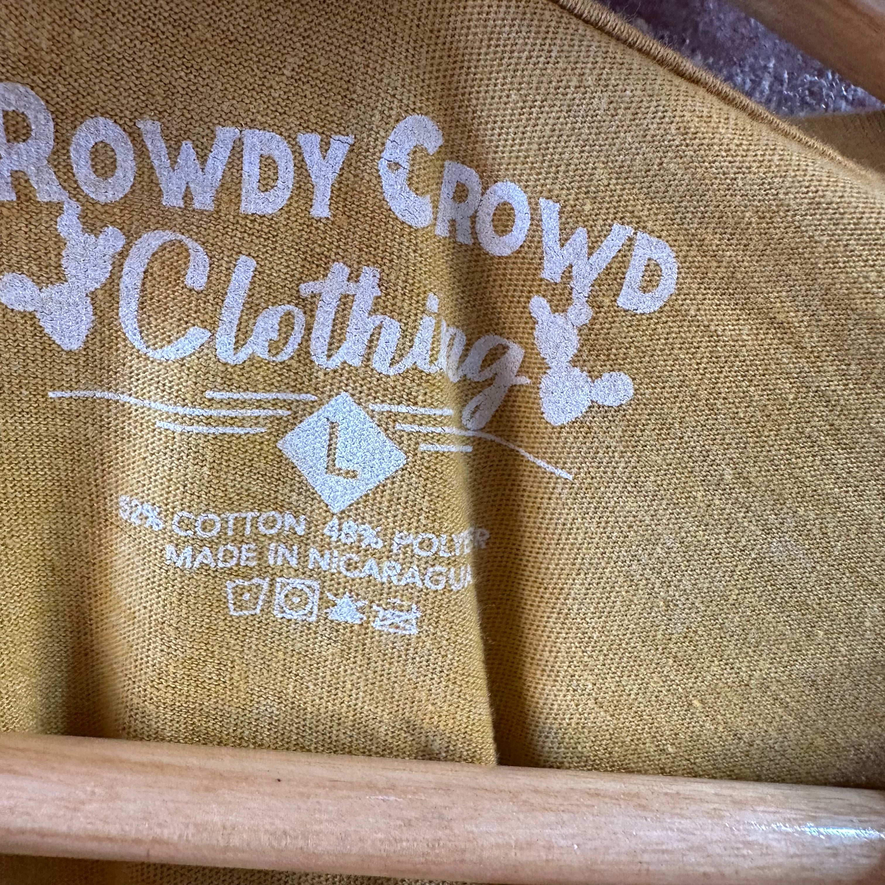 Rowdy Crowd Women's Large Short Sleeve Yellow T-Shirt Western Cow Skull