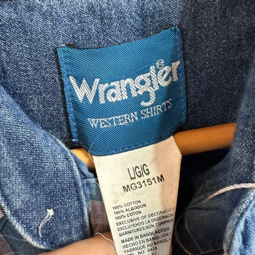 VTG Wrangler Men's Large Blue Western Shirt